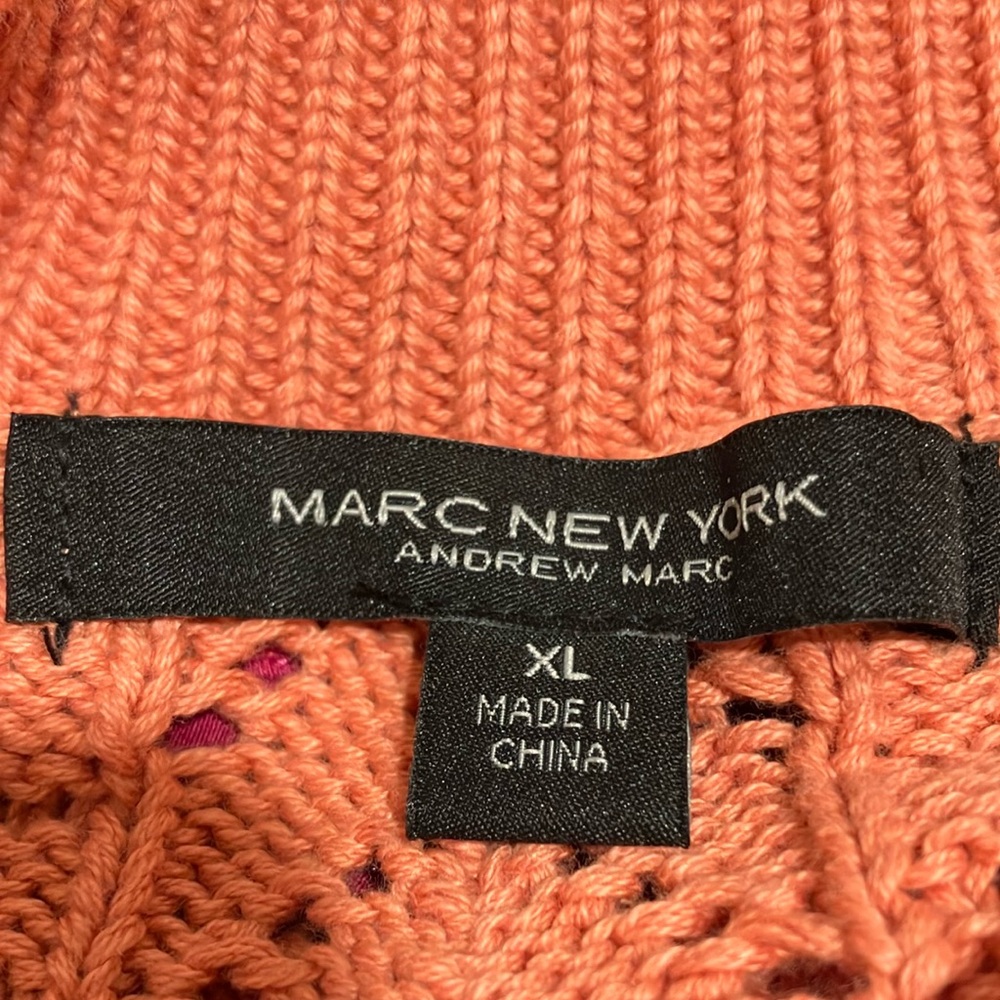 Marc New York Burnt Orange Cotton Crew Neck Sweater with Cable Knit - Picture 2 of 5